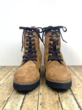 Donald Pliner “Ease” Suede Combat Boot in Chestnut, Size 7.5 M